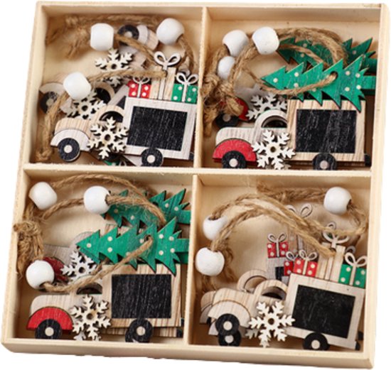Winkrs Kerstdecoratie houten hangers met auto's Kerstboom