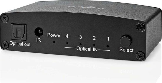 LiNKFOR Optische Audioschakelaar 4x1 – Toslink/SPDIF, Ondersteunt LPCM2.0, DTS En Dolby‑AC3, Inclusief Optische Kabel