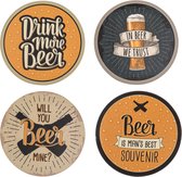 Bier onderzetters met tekst – Set van 4 bierviltjes – Grappige bierviltjes hout/kurk met bierspreuken - Bier Cadeau Mannen Sinterklaas Kerst Verjaardag - Bierhumor