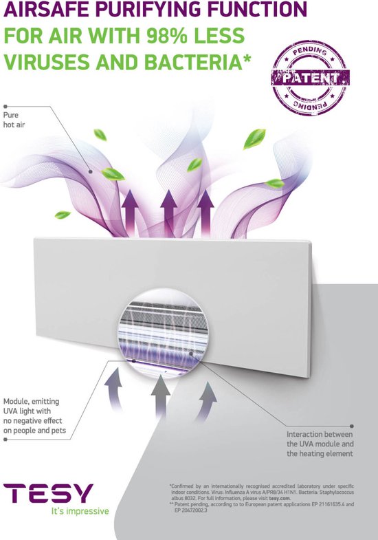 Tesy FinEco Cloud 1400 Watt | convecteur électrique avec fonction de purification d'air | WIFI