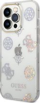 Guess 4G Peony Glitter Back Case - Geschikt voor Apple iPhone 14 Pro Max (6.7") - Transparant