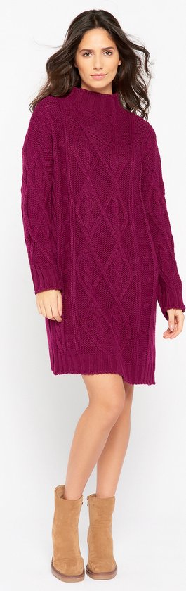 ASKSA Gebreide damesjurk, col, trui-jurk, elegante trui-jurk, vrije tijd, midi-jurk, tops, legergroen, M