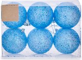 Krist+ kerstballen - 6x st - helder blauw glitter - kunststof - 8 cm - kerstversiering
