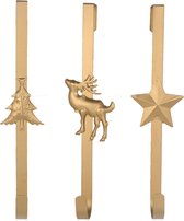 Naturn Christmas metalen krans haak - set van 3  | 10 x 6 x 29 cm | Feestdagen deurhanger | Feestdecoratie over de deur haak | Goud