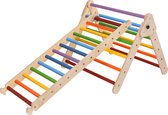 KateHaa Houten Klimdriehoek met Ladder Regenboog - Klimrek - Houten Montessori Speelgoed