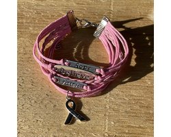 GoedeDoelen.Shop | Armband Hope, Believe, Faith - Ribbon Pink | Pink Ribbon Sieraad | Hoop Geloof Liefde | Survivor | Wellness-House
