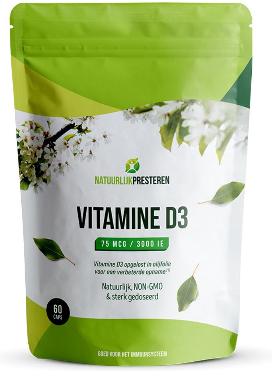 Goedkoopste Vitamine D3 75 mcg - Hoge kwaliteit Cholecalciferol - opgelost in olijfolie - 60 caps