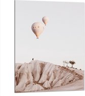 WallClassics - Dibond - Twee Luchtballonnen boven Rotslandschap - 75x100 cm Foto op Aluminium (Met Ophangsysteem)