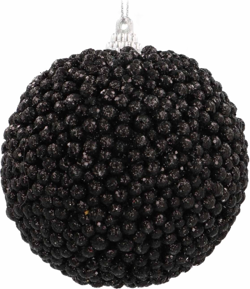 Oneiro's luxe Kerstbal met kraaltjes | Zwart | 8 cm - kerstbal - luxe verpakking – kerstcollectie – kerstdecoratie – kerstboomhanger – kerstversiering