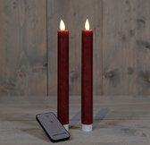 LED kaarsen met bewegende vlam 2x - Bordeaux Rood - Burgundy Red - Afstandsbediening - Dinerkaars rustiek wax 23 cm - LED kaars batterij