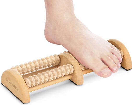 Navaris voetmassage apparaat voor twee voeten - Voetmassageroller van lotushout - Voor een ontspannende voetmassage - Twee rijen