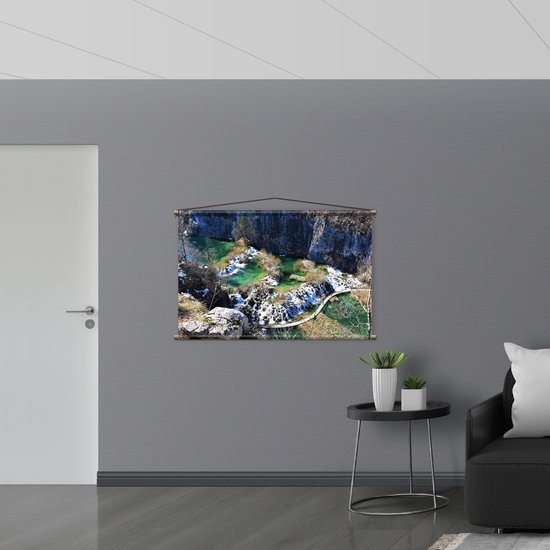 WallClassics - Affiche textile - Les lacs de Plitvice d'en haut - 120x80 cm Photo sur textile