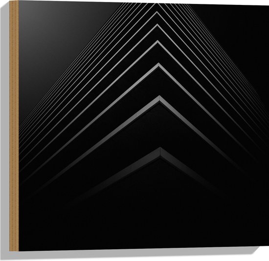 WallClassics - Hout - Stapel Zwarte Abstracte Platen - 50x50 cm - 12 mm dik - Foto op Hout (Met Ophangsysteem)