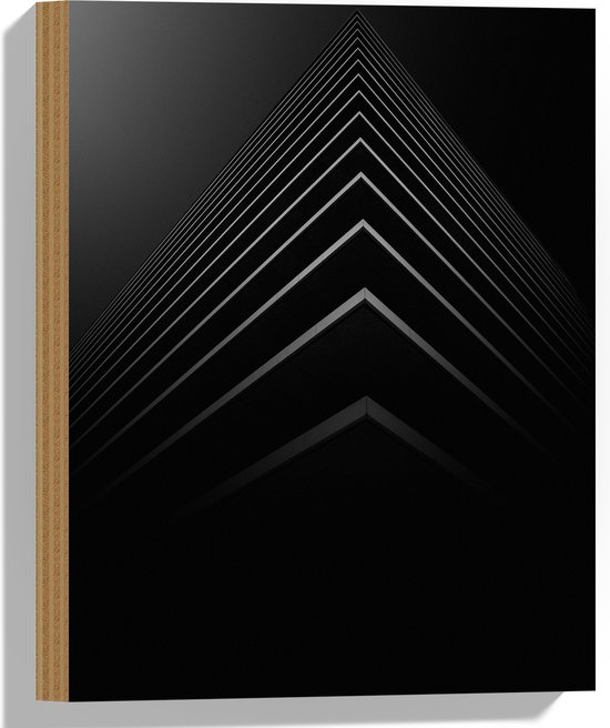 WallClassics - Hout - Stapel Zwarte Abstracte Platen - 30x40 cm - 12 mm dik - Foto op Hout (Met Ophangsysteem)