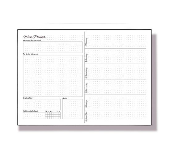 Weekplanner Bullet Format - Weekplanner papier A4 - Deskplanner - Week Organizer - Familieplanner - Werkplanner - Habits Tracker - Week To-Do's - Ongedateerd - Lijmbinding - Bullet Planner - 50 paginas