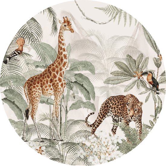 Papier peint cercle Tropical Jungle - Ø 100 cm - Jungle - Safari - Cercle mural d'intérieur - Décoration murale - Papier peint Chambre de bébé sans PVC - Chambre de bébé et chambre d'enfant