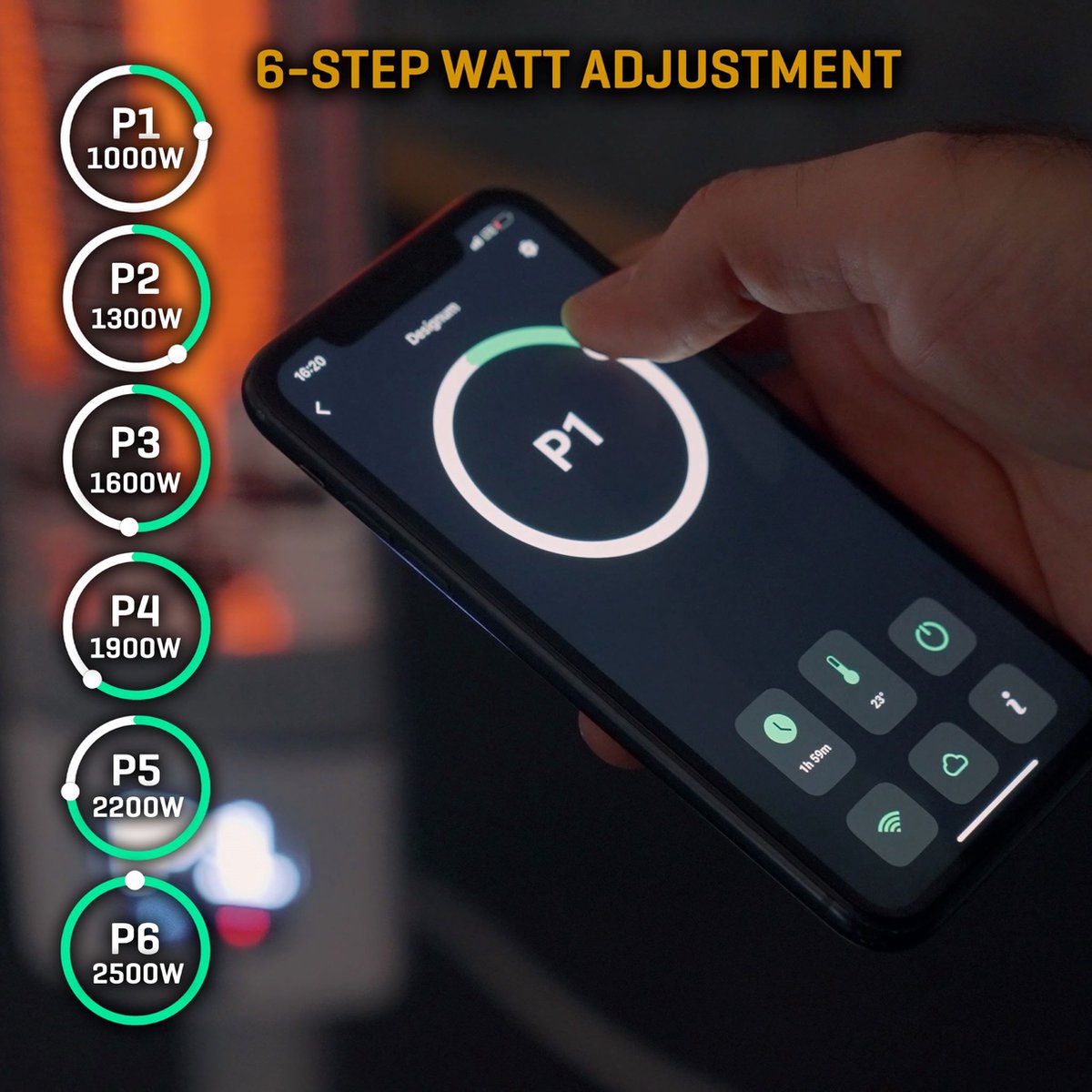 LUXEVA Smart FR WhiteWIFI 2500 WATT-Designed by Step&Stones hoveniers- Elektrische Terras Verwarming - Bedienen via je Mobiel / WIFI - Binnen en Buiten Staand Infrarood Kachel - Wit - Timer + 6 Instelbare Warmtes - Timer - Gratis Beschermhoes erbij ! – foto 2