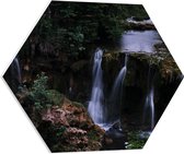 WallClassics - PVC Schuimplaat Hexagon  - Watervallen in de Natuur - 60x52.2 cm Foto op Hexagon (Met Ophangsysteem)