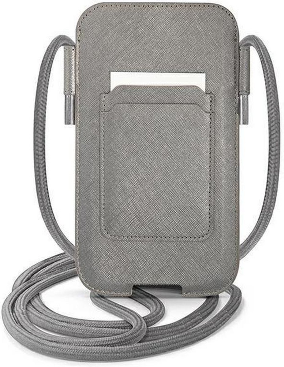 Guess Pouch Saffiano - Geschikt voor Apple iPhone 12 Pro Max (max 6.7 Inch) - Grijs