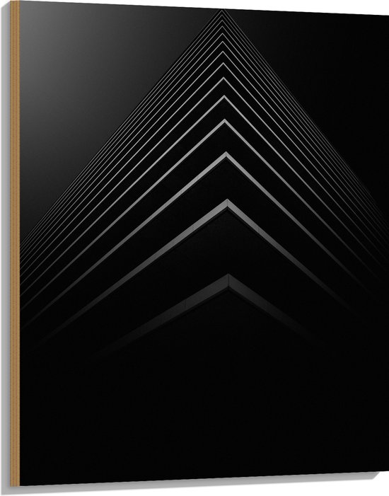 WallClassics - Hout - Stapel Zwarte Abstracte Platen - 75x100 cm - 12 mm dik - Foto op Hout (Met Ophangsysteem)