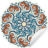 Motif carré avec un mandala noir avec orange et bleu sur fond clair Sticker papier peint cercle mural - 100x100 cm - peinture ronde - cercle papier peint - cercle mural - cercle vivant - autocollant & découpe ronde