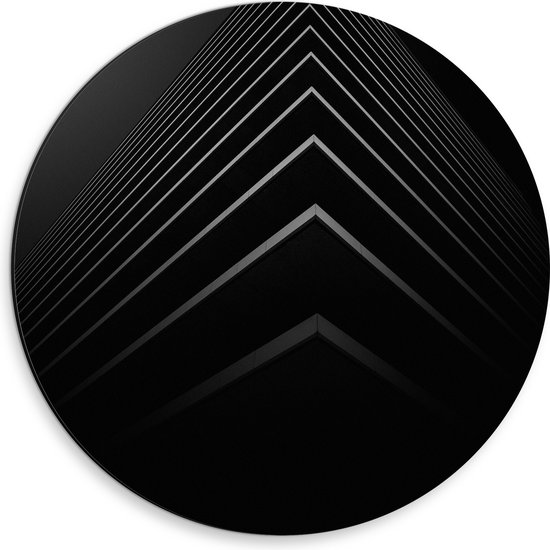 WallClassics - Dibond Muurcirkel - Stapel Zwarte Abstracte Platen - 30x30 cm Foto op Aluminium Muurcirkel (met ophangsysteem)