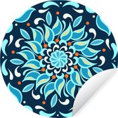 Motif carré sur fond bleu foncé avec une fleur bleue et des décorations Sticker papier peint cercle mural - 50x50 cm - peinture ronde - cercle papier peint - cercle mural - cercle vivant - autocollant & découpe ronde