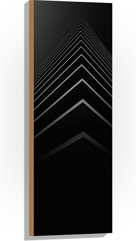 WallClassics - Hout - Stapel Zwarte Abstracte Platen - 30x90 cm - 12 mm dik - Foto op Hout (Met Ophangsysteem)