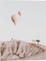 WallClassics - Vlag - Twee Luchtballonnen boven Rotslandschap - 30x40 cm Foto op Polyester Vlag