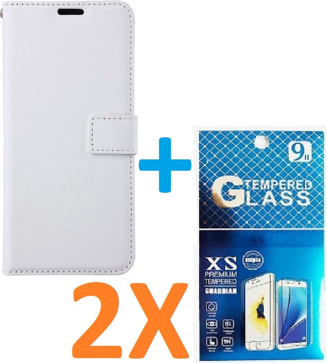 Portemonnee Book Case Hoesje + 2x Screenprotector Glas Geschikt voor: iPhone 13 Pro - wit