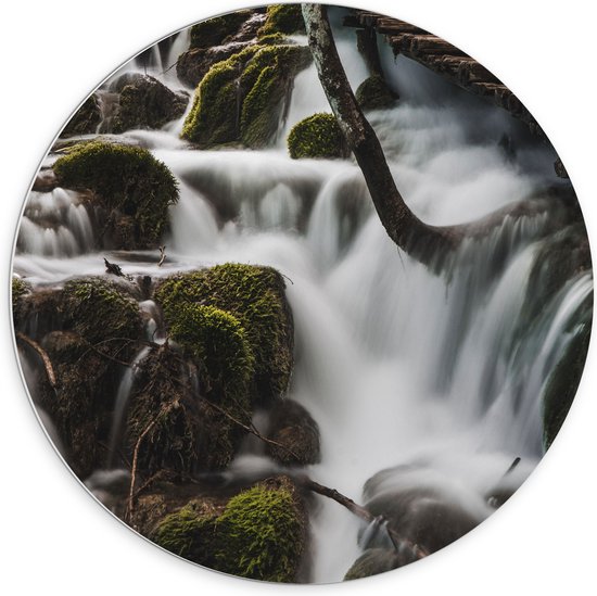 WallClassics - Cercle mural en panneau de mousse PVC - Chutes d'eau sous le pont - Photo 70 x 70 cm sur cercle mural (avec système de suspension)