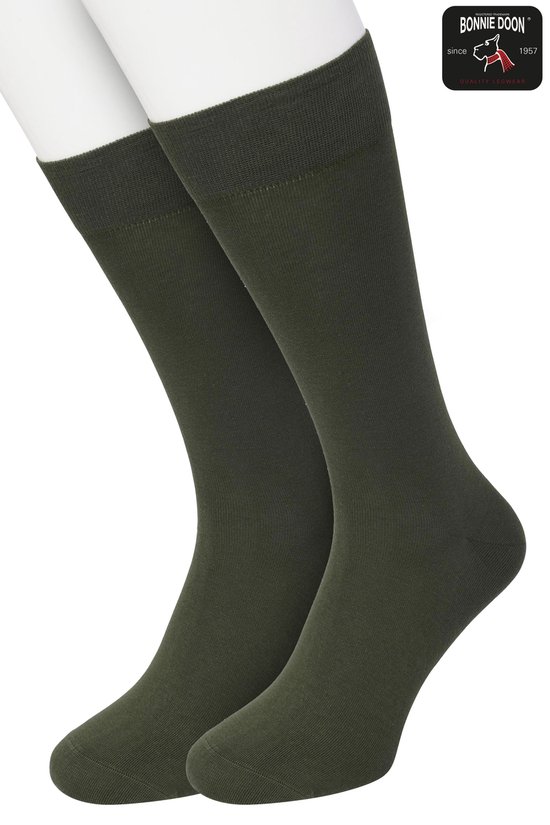 Bonnie Doon Basic Sokken Heren Donker Groen maat 40/46 - 2 paar - Basis Katoenen Sok - Gladde Naden - Brede Boord - Uitstekend Draagcomfort - Perfecte Pasvorm - 2-pack - Multipack - Effen - Leger - Dark Green - OL6324012.200