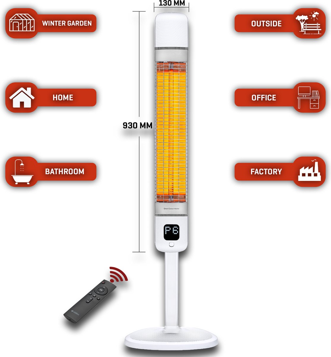LUXEVA Smart FR WhiteWIFI 2500 WATT-Designed by Step&Stones hoveniers- Elektrische Terras Verwarming - Bedienen via je Mobiel / WIFI - Binnen en Buiten Staand Infrarood Kachel - Wit - Timer + 6 Instelbare Warmtes - Timer - Gratis Beschermhoes erbij ! – foto 7