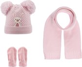 Kitti 3-Delig Winter Set | Muts (Beanie) met Fleecevoering - Sjaal - Handschoenen | 0-18 Maanden Baby Meisjes | K22150-03-02 | Light Pink