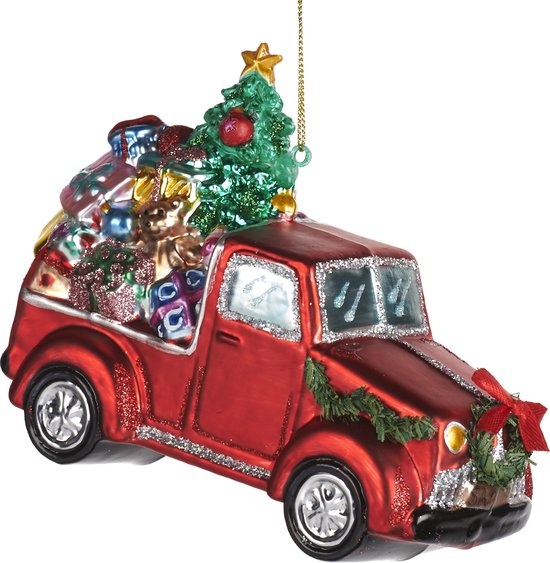 Goodwill Kerstbal-Auto met kerstkadootjes Rood H 14,5 cm