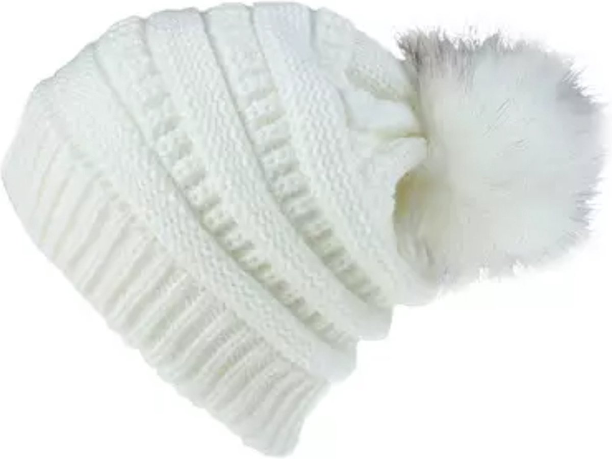 ASTRADAVI Pom Beanie Hat - Muts - Dames Pompom Muts - Warme Winter Mutsen - Skimutsen - Off-White/Crème
