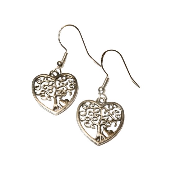 Boucles D'oreilles Cœur Arbre De Vie Avec Perles - Argent Et Vert - Neuf Sans Emballage