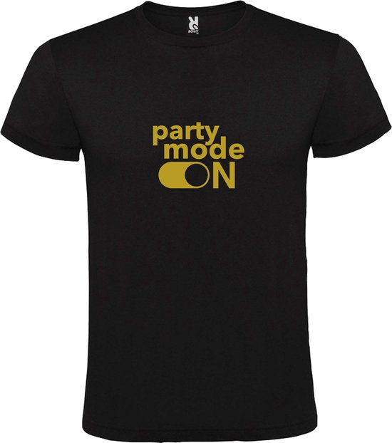 Zwart T-Shirt met “ Party Mode On “ afbeelding Goud Size XXXL