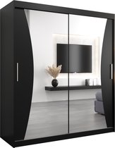 InspireMe - Kledingkast met 2 schuifdeuren, Modern-stijl, Kledingkast met planken (BxHxD): 180x200x62 - MEGRA 180 Zwart Mat