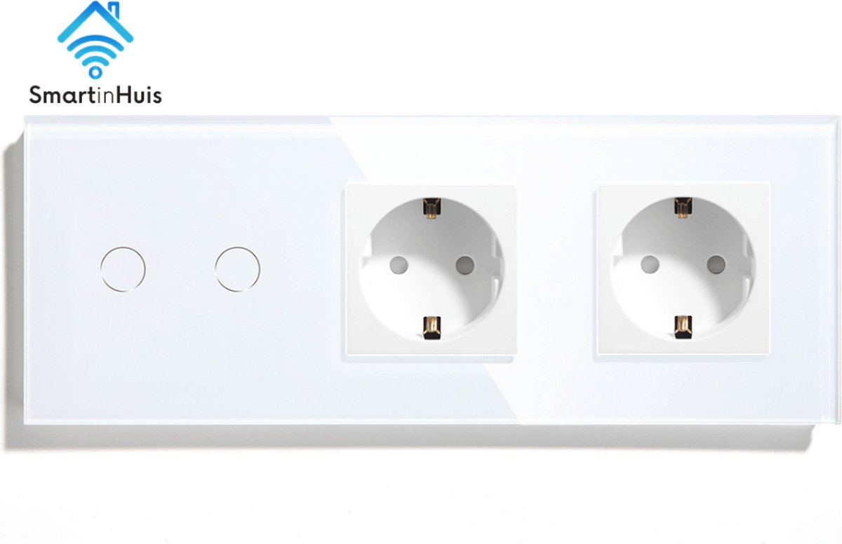 SmartinHuis - Serieschakelaar (geschikt voor 2 lampen) met tweevoudig stopcontact - Wit
