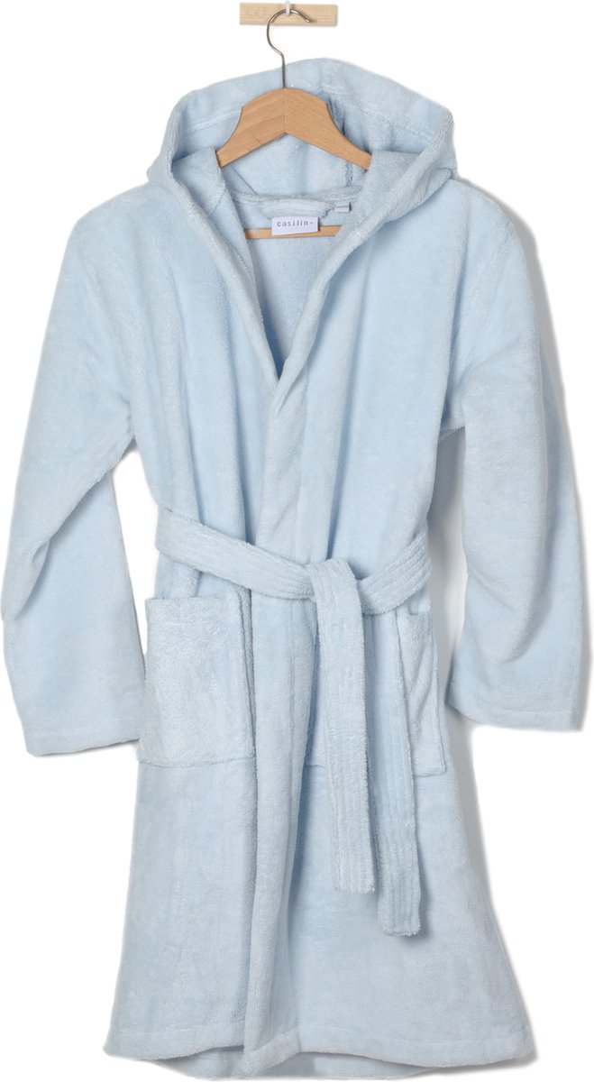 Casilin - Badjas Teddy voor Meisjes en Jongens - Maat 146/152 - Voor Kinderen - Met capuchon, Met riem - Badstof, Fleece, Katoen - Absorberend - Wasmachinebestendig - Lichtblauw, Blauw