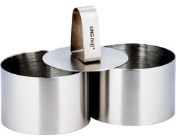 KINGHOFF - Dessertvorm - 3-Delig Dessert Ring Set - Kookring met Drukplaat - Ronde Dessertvorm - Opmaakring voor Taartjes en Tiramisu - Ø7.6 cm - Staal