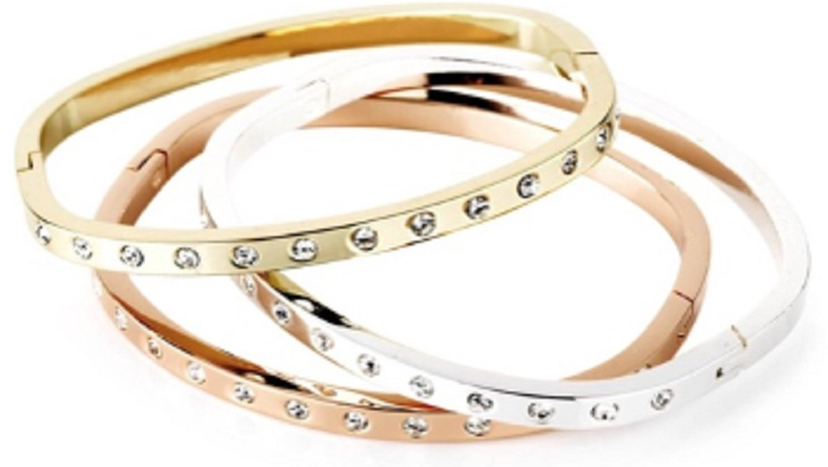 Andre Piasso Drie kristallen Set Armband - Zilver Goud Rose Goud Dames