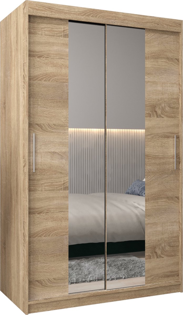 InspireME Kledingkast met 2 schuifdeuren, Modern-stijl, Kledingkast met planken (BxHxD): 120x200x62 - TORM I 120 Sonoma Eik