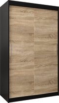 InspireMe - Kledingkast met 2 schuifdeuren, Modern-stijl, Kledingkast met planken (BxHxD): 120x200x62 - TORM 120 Zwart Mat + Sonoma Eik