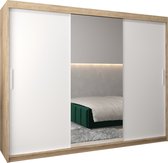 InspireMe - Kledingkast met 3 schuifdeuren, Modern-stijl, Kledingkast met planken (BxHxD): 250x200x62 - TORM I 250 Sonoma Eik + Wit Mat