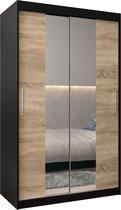 InspireMe - Kledingkast met 2 schuifdeuren, Modern-stijl, Kledingkast met planken (BxHxD): 120x200x62 - TORM I 120 Zwart Mat + Sonoma Eik met 2 lades