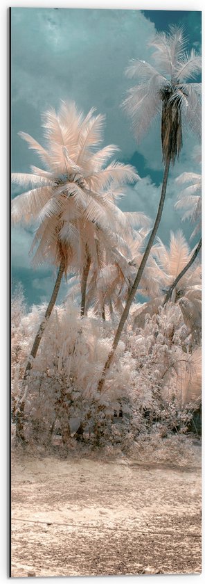 WallClassics - Dibond - Witte Palmbomen - 30x90 cm Foto op Aluminium (Wanddecoratie van metaal)