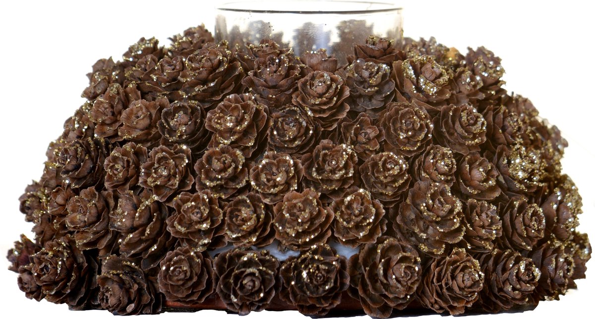Gouden kerststuk dennenappel van Naturn Christmas | Ronde kerststuk | Waxinelichthouder | Duurzame kerstdecoratie | Goud