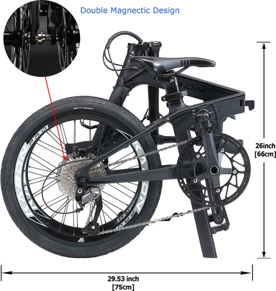 KABON - vouwfiets -Foldingbike - Stadsplooifiets - Carbon - Shimano Altus 9S - 20 inch - Zwart — afbeelding 4